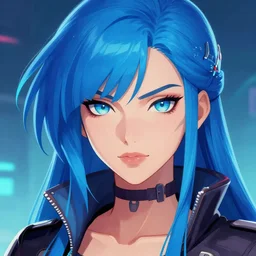 a close up of a woman with blue hair, cyberpunk art by Artgerm, featured on cgsociety, fantasy art, deviantart, 2d game art, deviantart hd