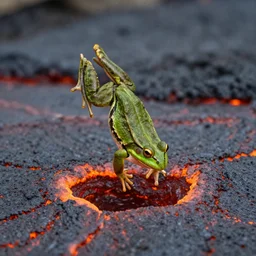 frog falling head first into a pool of lava