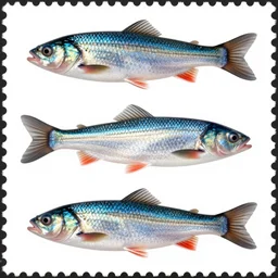 beautiful portrait, beautiful postage stamp, polyptych, beautiful fish