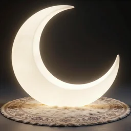 giant shining crescent in a magic fluffy persian carpet dimension, by greg rutkowski and gaston bussiere, dim lighting, beautiful volumetric - lighting - style atmosphere, surreal atmosphere, intricate, detailed, photorealistic imagery, artstation, yellow light, blue shadows