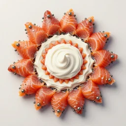 mandelbrot set made of smoked salmon and sour cream, arrangement by michelin star chefs, award - winning digital art on pixiv, trending on artstation