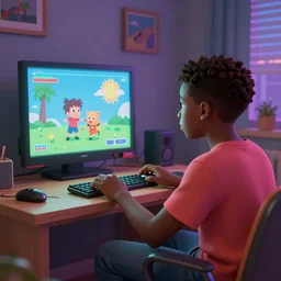 a black boy ( a black boy playing video - game in your room!!! ) ( 1 9 9 0 s ) elegant digiral art high detailed, volumetric light - s 1 5 0