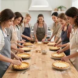 8 women baking delicious pies