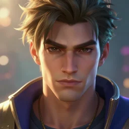 close - up character portrait of sett ( league of legends ), stunning 8 k octane render, post - processing, detailed handsome face, designed by carlos ortega elizalde, masterpiece, bokeh, god rays, soft glow, vivid colors, inspired by artgerm