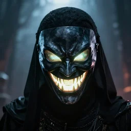 dark magic grinning evil mischievous glowing revenge mask 8 k render cinematic angle epic composition