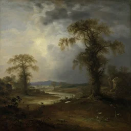 the african velt, highly detailed landscape painting by claude lorrain, misty ominous atmosphere