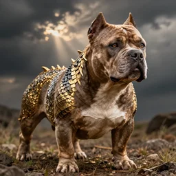 a pit bull with dragon scales