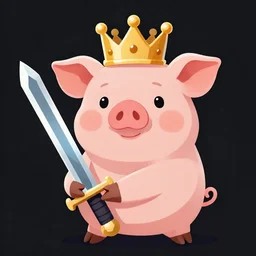 A pig wearing a crown, with a light blue sword, 8k, Artstation, epic illustration