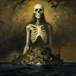 incredibly detailed, cinematic, isle of the dead, gigantic oil - painting, painted by arnold bocklin, romantisicm