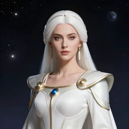 portrait of the powerful empress of the solar system in the style of charlie bowater and in the style of alberto vargas. glowing, ornate and intricate linework, sharp focus, depth of field, stunning, dynamic lighting, ultrafine and hyperdetailed.