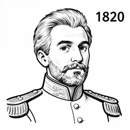 clean outlines of a portrait of a spanish general from 1 8 2 0, cartoon, line art, white background