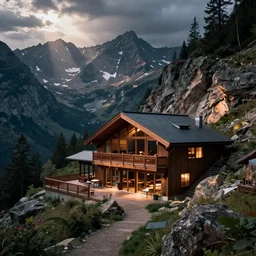 beautiful rocky mountain retreat center, atmospheric, kodak, fuji film, photoreal, 12k ursa, volumetric light, cinematic photograph concept art, intricate, artstation, studio ghibli, eddie mendoza, james chadderton