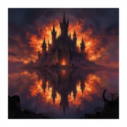 the evil castle of doom in the background, art by greg rutkowski, digital art, trending on artstation, symmetry!!, epic composition, wide angle shot, colorful dark fire skies