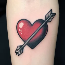 tattoo ink of a heart with an arrow passing through it