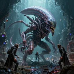 by chet zar and alexander jansson, visually stunning, cinematic, ultra realistic, hyper realism, 1 2 k, epic, octane render, unreal engine, vfx, maya, the essence of art is passion : fresh air, scion of the swarm : thallid omnivore, the sewer holds a spooky surprise : undercity scavenger, super intricate ornaments : the fluidity of creativity
