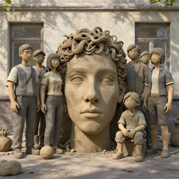 people made of plastic and clay, 3 d, exterior street, portrait face, dappled light, in the style of matt murphy, jeremy enecio, miles johnston, monet, cynical realism, john william godward, yoshitaka amano, miles johnston, louise zhang, matt murphy, enes dirig, pekka halonen, finnish naturalism, realism