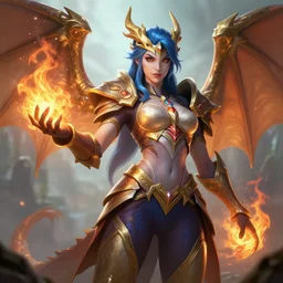 shyvana, from league of legends, semi - dragon, light armor, natural lighting, hands of fire,, hyper detailed, digital art, low angle, trending in artstation, cinematic lighting, studio quality, smooth render, unreal engine 5 rendered, octane rendered, art style by klimt and nixeu and ian sprigger and wlop and krenz cushart