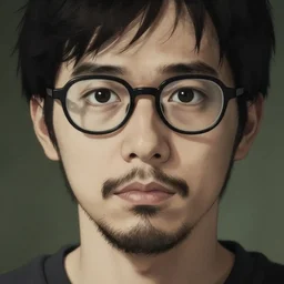 young man, short beard, glasses, in the style of junji ito, in frame