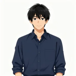 aesthetic illustration of ryosuke takahashi with black hair wearing a dark blue shirt standing near white mazda rx 7 on an empty highway at dusk, cinematic lighting, detailed anime face, high detail, 9 0 s anime aesthetic, volumetric lights, unreal engine 5 render, pinterest wallpaper, trending on artstation