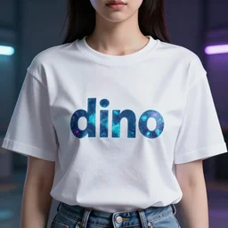 a girl with the word dino written on her shirt, cyber punk, highly detailed