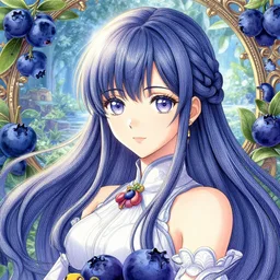 the portrait of a blueberry that resembles an absurdly beautiful, graceful, elegant, sophisticated anime japanese girl, an ultrafine hyperdetailed illustration by kim jung gi, irakli nadar, intricate linework, bright colors, octopath traveler, final fantasy, unreal engine 5 highly rendered, global illumination, radiant light, detailed and intricate environment