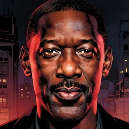 a comic potrait of bill cosby with black and red parts, fine - face, realistic shaded perfect face, fine details. night setting. very anime style. realistic shaded lighting poster by ilya kuvshinov katsuhiro, unreal engine, global illumination, radiant light, detailed and intricate environment