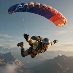 upward view of parachuting soldier in descent, dramatic lighting, highly detailed, artstation, unreal engine, matte painting in the style of craig mullins, Uncharted 4