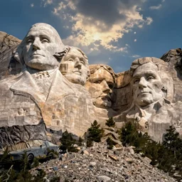 “a photo of Mt Rushmore carved from human flesh”