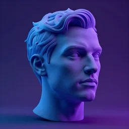a blue and purple image of a man's head, an ambient occlusion render by beeple, cgsociety, generative art, biomorphic, rendered in cinema 4 d, seapunk, highly detailed, cinematic lighting, medium shot, ground angle, uhd 8 k, shallow depth of field