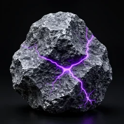 a lump of grey rock with purple glowing veins on black background, digital art, highly detailed, fantasy art