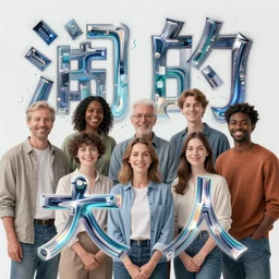 group portraits, groups of happy humans creating detailed flow of beautiful digital images, text morphing into beautiful digital objects, highly detailed, super realistic, perfect lighting pixel sorting, style sheet
