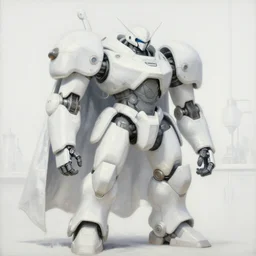 an intricate oil painting of a giant pristine white mechsuit mecha mech with rounded components and tarpaulin cloak by simon stalenhag, by ian mcque inspired by nier : automata, clean white lab background