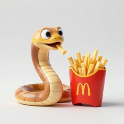 a mc donalds commercial with a 3d snake spitting french fries, commercial, 3d render, Mc donalds, 4k, sharp, by Beeple, Octane Render, cinema 4d