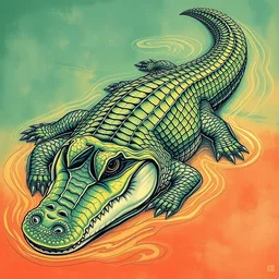 a beautiful painting crocodile, by ukiyo - e award - winning art color screen printing