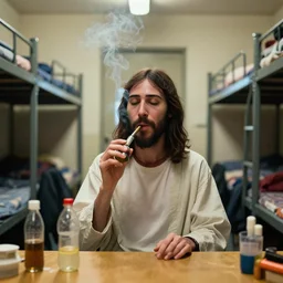 jesus christ smoking bong in college dorm