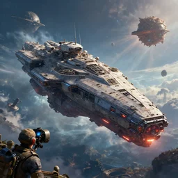 space anomaly looking at big monstrosity battleship, hyperdetailed, artstation, cgsociety, concept art of no mans sky