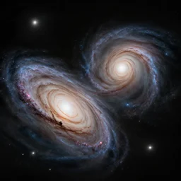 two spiraling galaxys colliding in deep space, 8k, highly detailed, epic, cinematic,