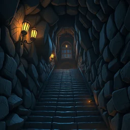 a wholesome animation key shot of dungeon interior, stairs lead down to a dangerous level by studio ghibli, animation, sharp, rendered in unreal engine 5, focused, anime key art by greg rutkowski, bloom, dramatic lighting