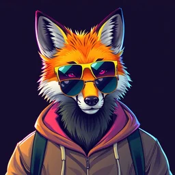 portrait of a stylish anthropomorphic anthro fox fursona, wearing a hoodie and sunglasses, vibrant colors, trending on artstation, professional album art, vaporwave background, vaporwave art