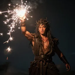 man holding a lighting strike after receiving the powers of a god, hd, photorealistic, award winning photo