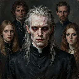 portrait painting of a badass feral pale man wearing a black cassock, ultra realistic, concept art, intricate details, eerie, highly detailed, photorealistic, octane render, 8 k, unreal engine. art by artgerm and greg rutkowski and charlie bowater and magali villeneuve and alphonse mucha