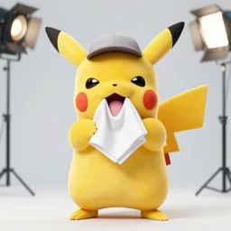 portrait sneezing mid - sneeze detective sneezing pikachu mid - sneeze wiping face with rag at a photoshoot studio lighting