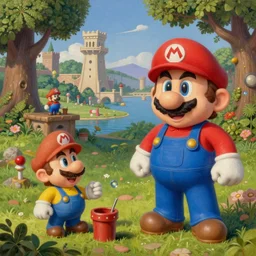 detailed digital oil painting by hieronymus bosch of a scene from super mario bros