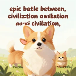 “epic battle between cat civilization and corgi civilization, book cover”
