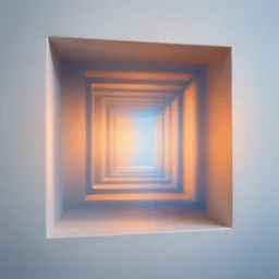 hyperrealistic rendering on very beautiful white wall with beautiful contrast of light and shadow, orange to blue gradient luminescence, professional foto, front elevation, optical illusion, close - up, in focus, reflection, cinematic frame