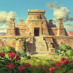 a wholesome animation key shot of a sunny aztec temple panorama, studio ghibli, pixar and disney animation, sharp, rendered in gouache painting, anime gouache key art by greg rutkowski, bloom, dramatic, dynamic lighting