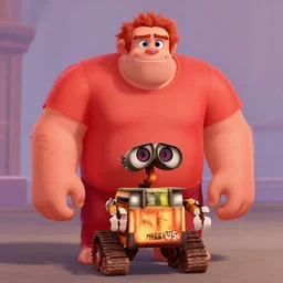 2d digital painting of Dysney's Wreck It Ralph and Pixar's Wall-e character mashup in the style of classical Dysney animation