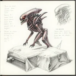 notes and sketches detailing the autopsy of a metroid, art direction influenced by HR Giger, in the style of Leonardo da Vinci, detailed, side panel details, diagrams, charts, line art, 8k