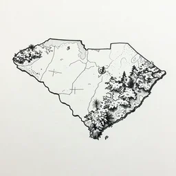 A map of South Carolina, Ink drawing by Deven Rue, fine point pen