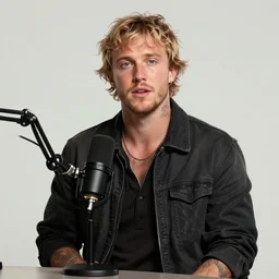 Logan Paul giving a podcast , artstation, Greg rutkowski, cinematic, digital Art